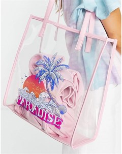 Розовая прозрачная сумка тоут с надписью Paradise Skinnydip
