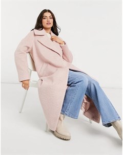 Розовое oversized пальто макси с начесом River island