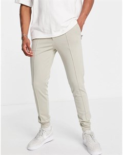 Строгие трикотажные зауженные брюки светло бежевого цвета с манжетами Asos design