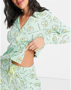 Пижама с рубашкой на пуговицах и сплошным принтом авокадо Brave soul