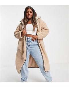 Бежевое флисовое пальто с контрастной строчкой ASOS DESIGN Curve Asos curve