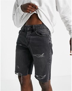 Черные выбеленные джинсовые шорты с необработанными краями и рваной отделкой Only & sons
