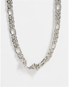 Серебристое ожерелье цепочка с плетением фигаро и стразами Asos design