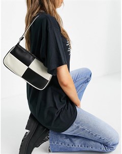 Узкая сумка на плечо в стиле 90 х с принтом пэчворк черного и кремового цветов Asos design