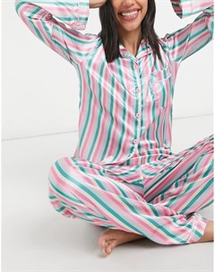 Атласный пижамный комплект с рубашкой и брюками в полоску Night