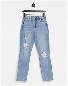 Выбеленные джинсы бойфренда цвета индиго со рваными коленями Hollister