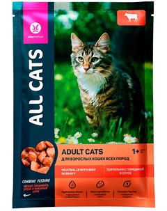 Для взрослых кошек тефтельки с говядиной в соусе 85 гр х 28 шт All cats