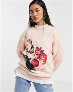 Cвитшот в стиле oversized с принтом тай дай и изображением котят New girl order