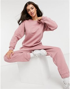 Розовый меланжевый спортивный костюм в стиле oversized из свитшота с вышивкой и джоггеров Asos design