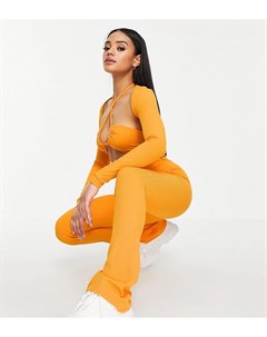 Оранжевые расклешенные брюки в рубчик от комплекта Asyou