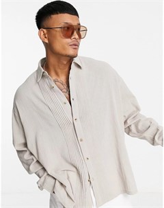 Серо коричневая oversized рубашка со складками из выбеленной ткани под лен Asos design