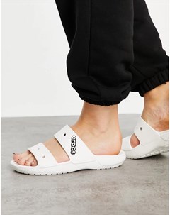 Белые классические сандалии на плоской подошве Crocs
