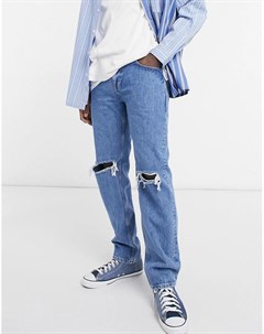 Средне выбеленные джинсы нестандартного кроя с рваной отделкой колен Asos design