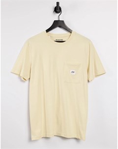 Бежевая футболка с карманом и логотипом Selected homme