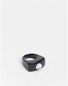 Черное пластиковое кольцо с прозрачным кристаллом Asos design