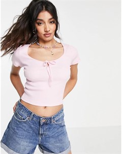 Светло розовая футболка с завязкой спереди Hollister