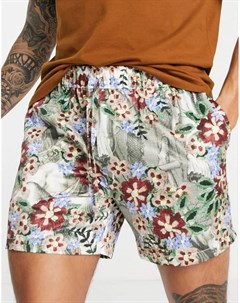 Атласные укороченные шорты узкого кроя с эластичным поясом и цветочным принтом от комплекта Asos design