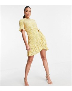 Желтое платье мини в горошек с оборками Vero moda tall