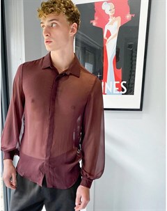Прозрачная рубашка стандартного кроя с объемным рукавом в вишневом цвете Asos design