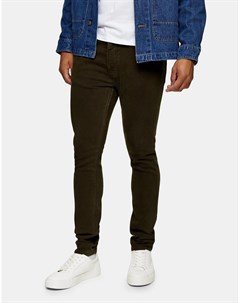 Эластичные зауженные джинсы цвета хаки Topman