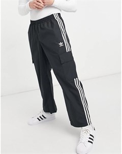 Черные брюки с тремя полосками и карманом карго adicolor Adidas originals
