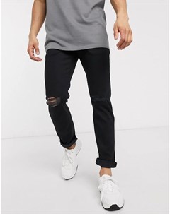 Черные узкие джинсы стретч с рваной отделкой Asos design