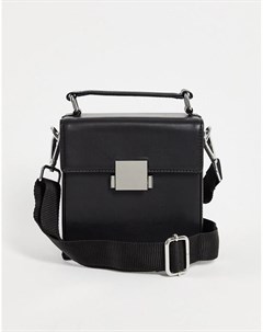 Черная квадратная сумка через плечо из искусственной кожи с твердым корпусом ручкой и пряжкой застеж Asos design