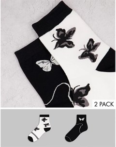 Набор из 2 пар носков с принтом бабочек черного и белого цвета Эго