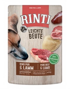 Влажный корм для собак Leichte Beute с говядиной и ягненком 0 4 кг Rinti