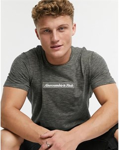 Светло коричневая футболка с асимметричным низом и логотипом на груди в рамке Abercrombie & fitch