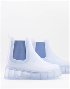 Жемчужно голубые резиновые ботинки челси на массивной подошве Asos design