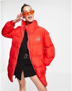Красная стеганая куртка средней длины с логотипом спереди Love moschino