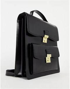 Черный кожаный рюкзак премиум класса с карманом Asos design