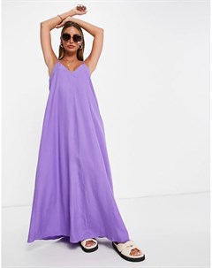 Фиолетовое платье комбинация макси с V образным вырезом Asos design