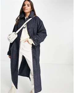 Темно синее oversized пальто бойфренда из саржи Asos design