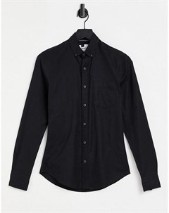 Черная эластичная оксфордская рубашка с длинными рукавами Topman