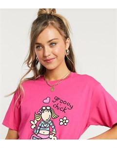 Свободная футболка с принтом Groovy Chick на спине Daisy street