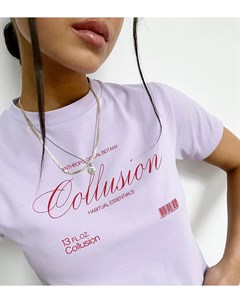 Сиреневая облегающая футболка с фирменным принтом от комплекта Collusion