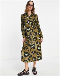 Платье рубашка с поясом и леопардовым принтом Vero moda