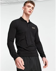 Черная футболка поло с длинными рукавами и логотипом Armani Core ID Ea7