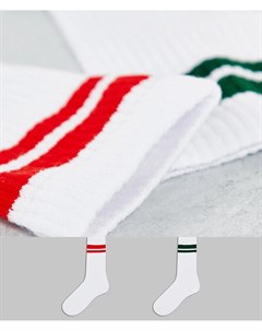 Набор из 2 пар носков до середины икры в рубчик с зелеными и красными полосками Asos design