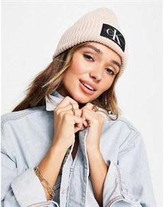 Розовая шапка бини с монограммой логотипом Calvin klein jeans