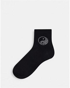 Черные носки до щиколотки с отделкой стразами в стиле 90 х Asos design