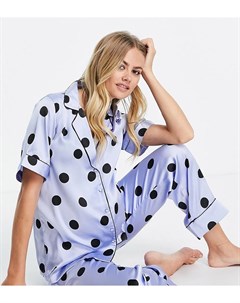 Атласный пижамный комплект с рубашкой голубого цвета в горошек Pieces maternity