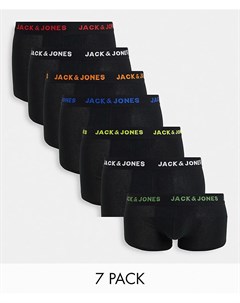 Набор из 7 черных боксеров брифов с цветным логотипом на поясе Jack & jones