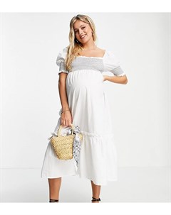 Белое платье миди из хлопкового поплина со сборками Violet romance maternity