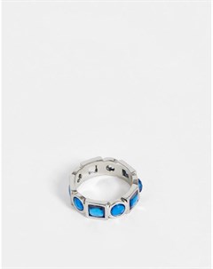 Серебристое кольцо с синими камнями Asos design