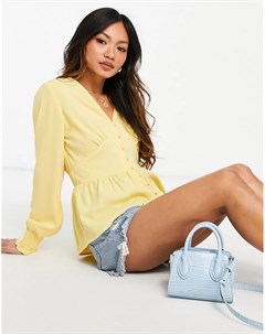 Желтая блузка на пуговицах с баской Vero moda