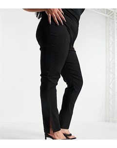 Черные брюки из бенгалина с завышенной талией и разрезами по нижнему краю штанин ASOS DESIGN Curve Asos curve