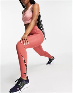 Рыжие леггинсы длиной 7 8 с логотипом галочкой Nike running